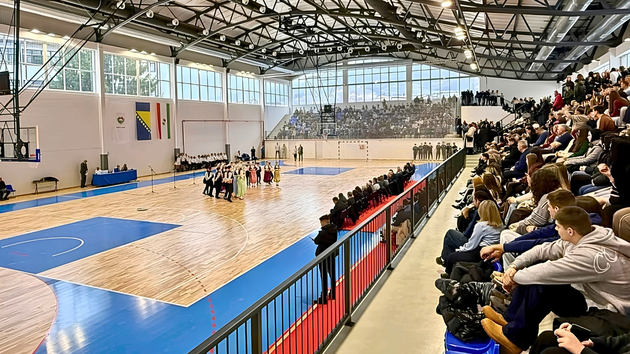 Sportshall with People sitting on the grandstand