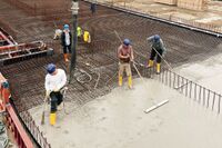 The buildings are erected on a reinforced concrete base made of geopolymer concrete. 